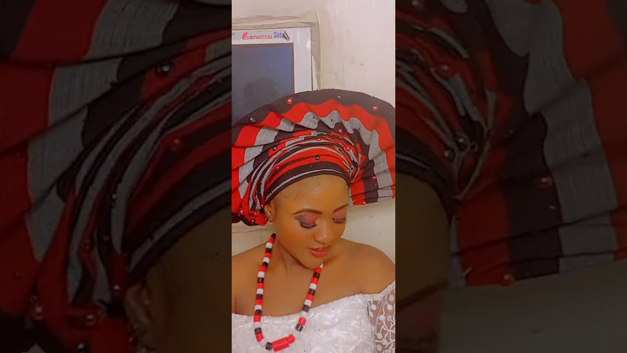 full Bridal fan Gele with traditional attire by #*Queen-Bee's Beauty-blend*#