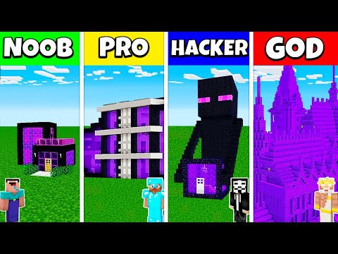 TEN - Minecraft Animations - NETHER PORTAL HOUSE BASE BUILD CHALLENGE - Minecraft Battle NOOB vs PRO vs HACKER vs GOD / Animation