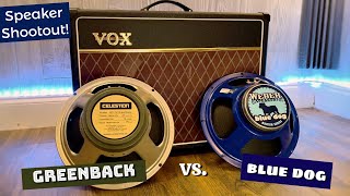 Video thumbnail for Vox AC15 Speaker Shootout! Celestion Greenback vs. Weber Blue Dog by Jack Fossett