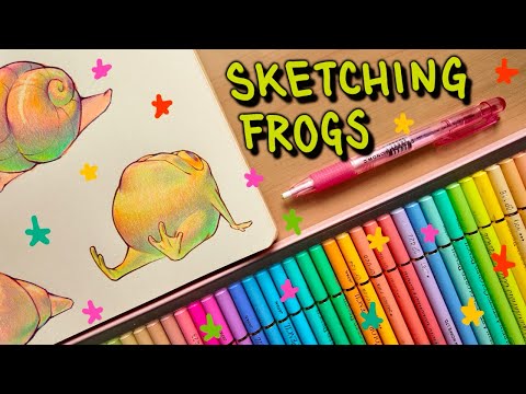 SKETCH SOME FROGS WITH ME - layering colour pencils and talking about absolutely nothing