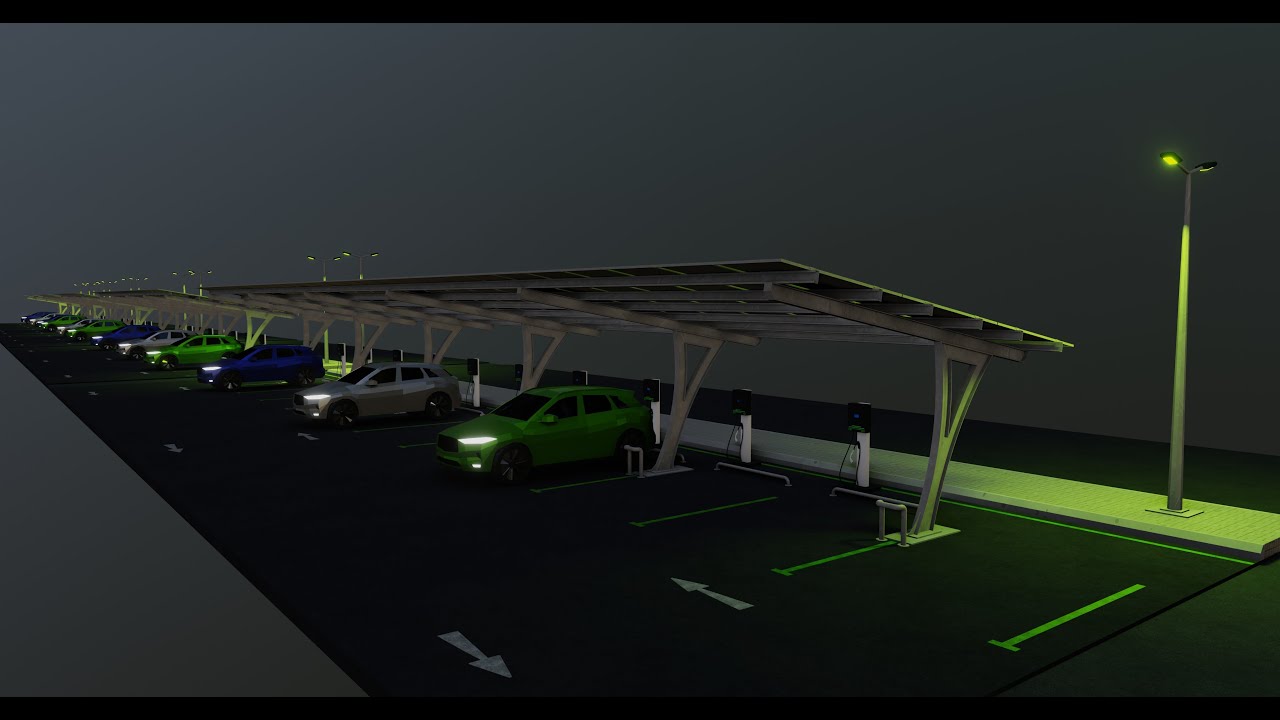 Low Poly Solar Carport Type-4 Pack 3D Model
