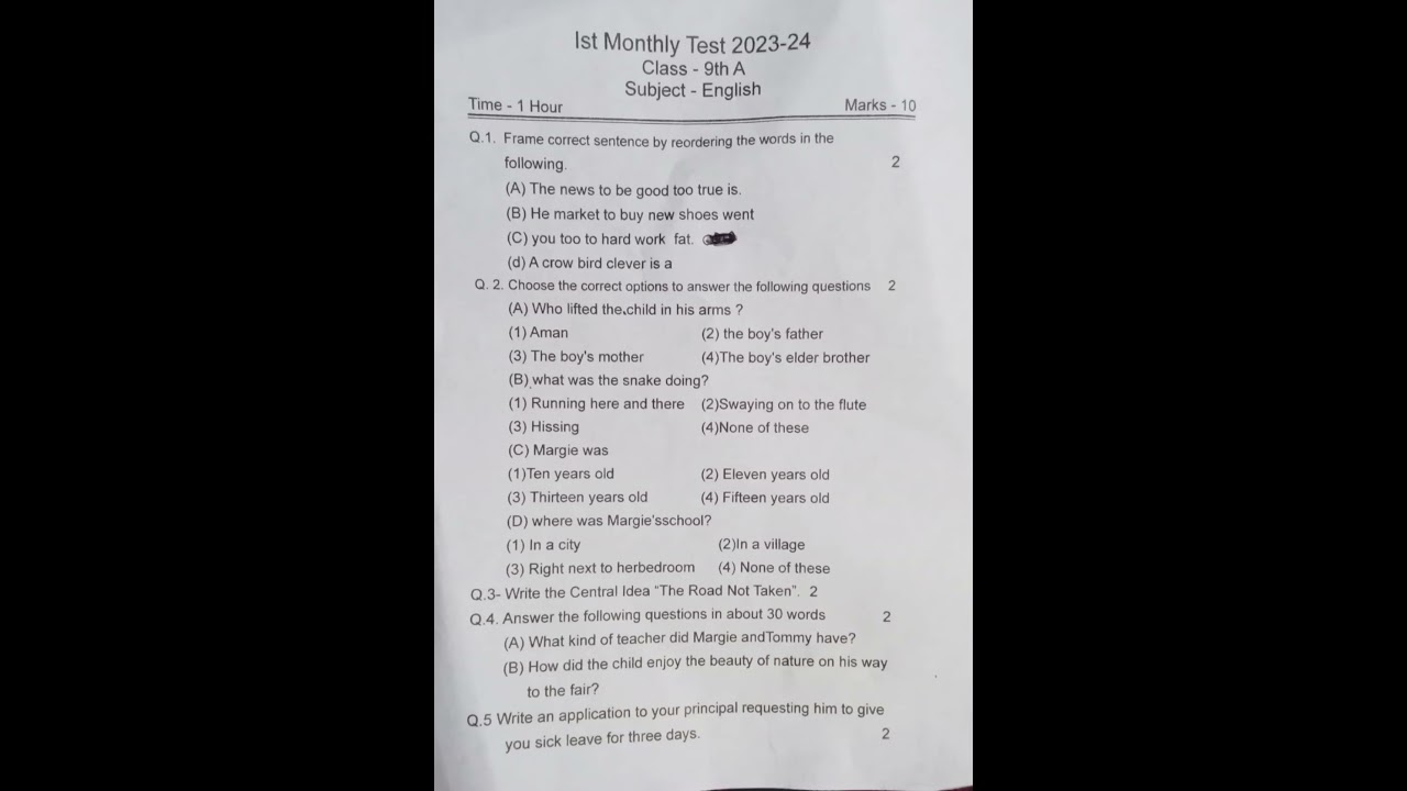 class 9th first monthly test 2023-24 #youtubeshorts #learn #studytube #upboard #exam #english