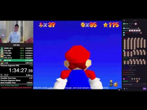 Super Mario 64 - 120 Stars Speedrun WR [1:40.10] By Cheese05 (Chat Reaction) + Ending