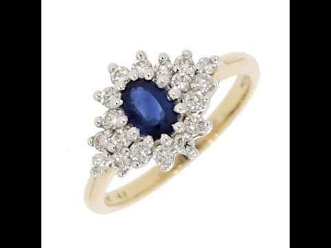 9ct Yellow Gold 0.50cts Brilliant Cut Diamond & Sapphire Cluster Ring