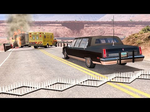Collapsing Bridge Spike Strip Pileup Crashes #1 - BeamNG DRIVE | SmashChan