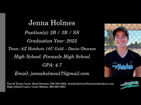 Jenna Holmes Softball Skills Video - 2023 2B 3B SS