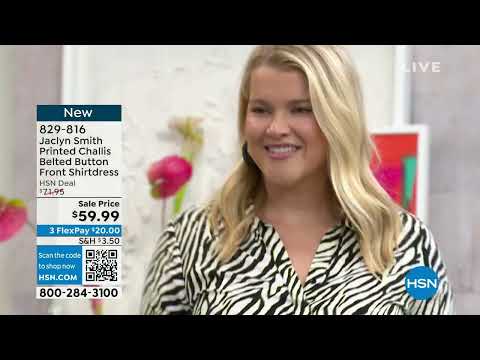 Jaclyn Smith Printed Challis Belted Button Front Shirtdr...