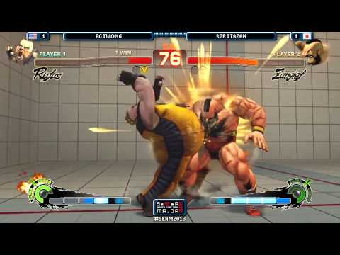 SEAM2013 SF4 EG Justin Wong (Rufus) vs RZR Itazan (Zangief) Top 16 Losers Bracket