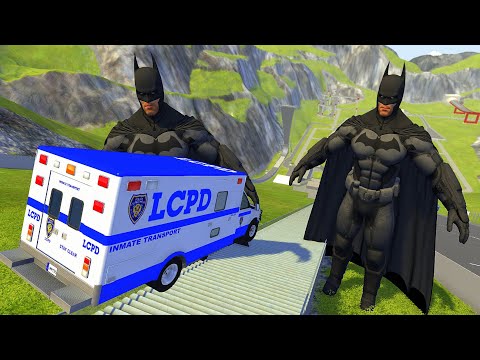 Stairs Jumps Down Between Two Batmen (Crash Test) - BeamNG drive High Speed Jumps Down Stairs
