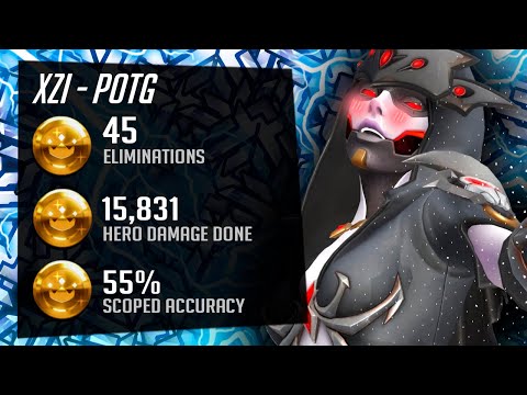 XZI Impressive Widow on NA Servers - 45 elims + POTG [ Overwatch Season 35 Top 500 ]