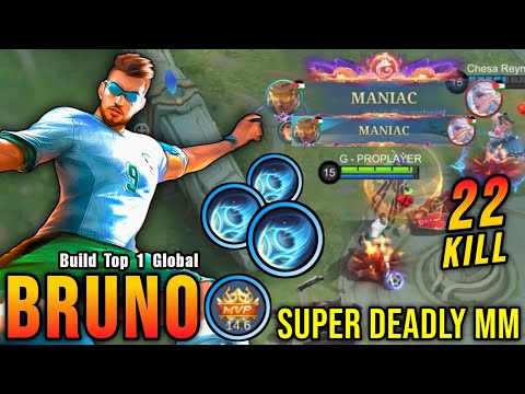 22 Kills + 2x MANIAC!! Best Bruno One Shot Build and Emblem!! - Build Top 1 Global Bruno ~ MLBB