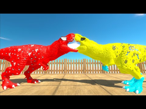 SPIDERMAN T-REX vs SUPERMAN SPINO vs WOLVERINE T-REX DEATH RUN - Animal Revolt Battle Simulator