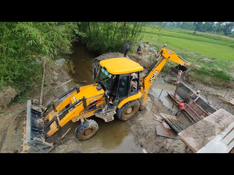JCB Working For New Bridge Construction - JCB Dozer Working Video - JCB Backhoe Machine 4K Video