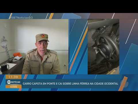 Carro capota em ponte e cai sobre linha férrea em Cidade Ocidental