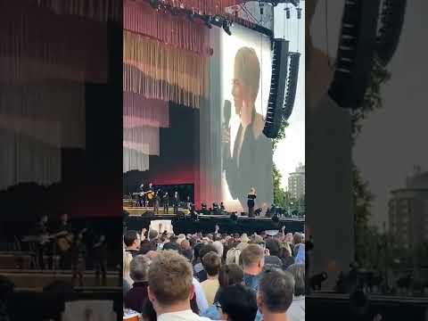 Adele speaks to the crowd during her Hyde Park concert