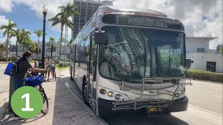 Riding Broward County Transit Bus 1, Young Circle to Aventura Mall, 2013 NABI 40-LFW GEN III HEV