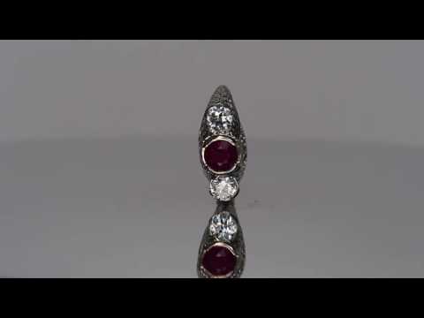 Circa 1930 - Platinum Art Deco 1.13ct Ruby & Old European Cut Diamond Engagement Ring - VEG#466