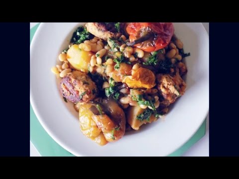 Haricots blancs et pommes de terre sautés aux boulettes de poulet