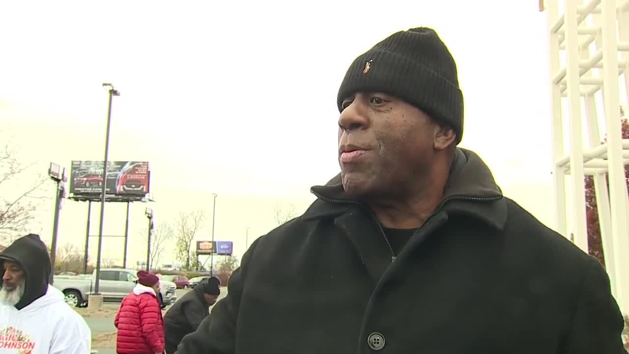 NBA legend Magic Johnson in Detroit for holiday food giveaway