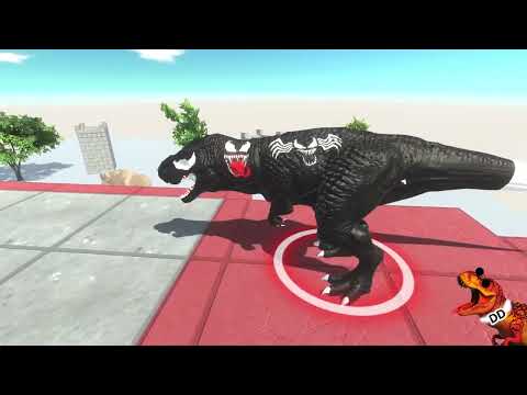 Marvel dinosaur T-rex Jump over the hole Venom vs Superman vs Squid   animal revolt battle simulator