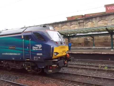 The x2 Class 68 DRS Nos.68020+68005 his takes a Flat Wagons, Load of Tracks was leaves at Carlisle.