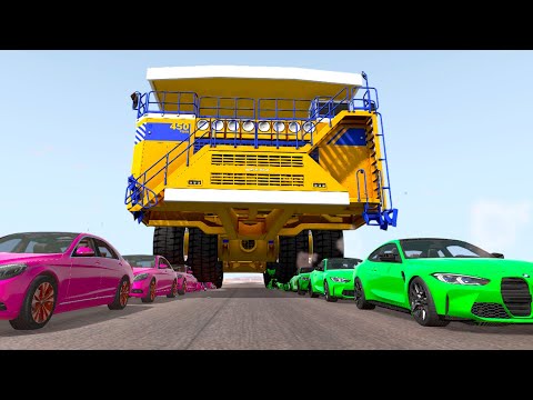 Giant Belaz vs Cars #1 / mass destruction of cars / Stressed With Huge Trucks / BeamNG.drive