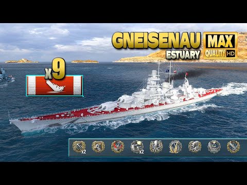 Corazzata Gneisenau: 9 navi distrutte sulla mappa Estuary - World of Warships