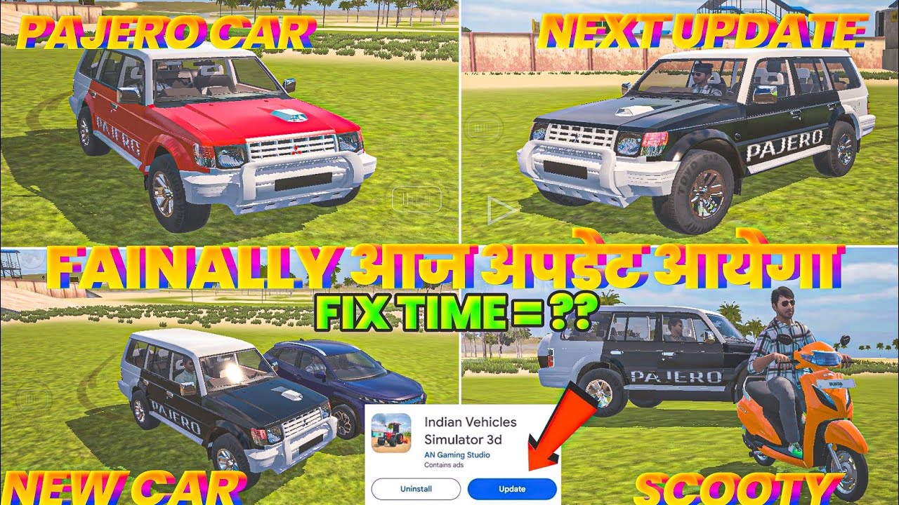 🤩 Finally Aaj New update Aayega 🥰 In Indian vehicles simulator 3d 😍 Pajero car, Scooty, Train add🤩