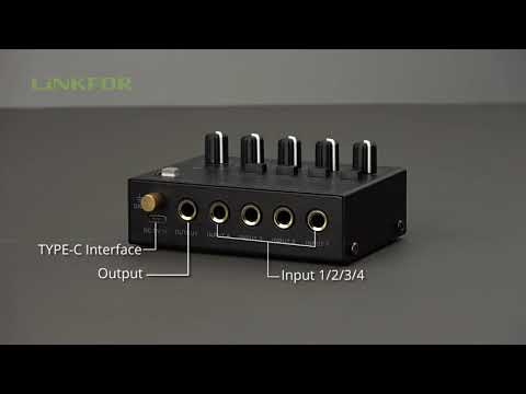 LiNKFOR 4 Channel Audio Mixer Ultra compact Low-noise Stereo Audio Mixer Metal Shell