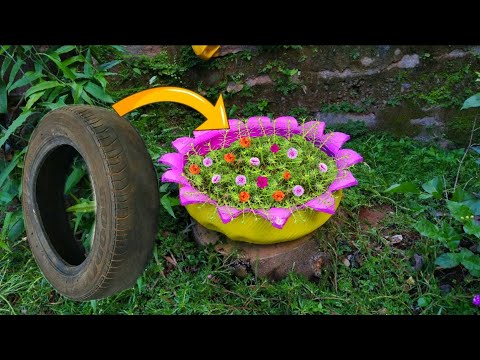 DIY Making a flower pot from an old car tyre
