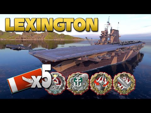 Aircraft Carrier Lexington on map Two Brothers, CV wars - World of Warships
