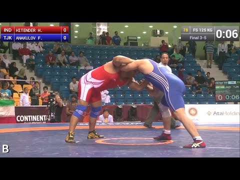 BRONZE FS - 125 kg: F. ANAKULOV (TJK) df. H. HITENDER (IND) by FALL, 2-2