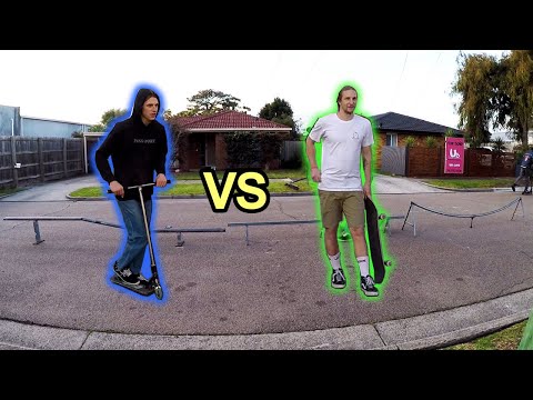 SKATEBOARD vs SCOOTER Juzzy Carter's Crazy Rail Challenge!