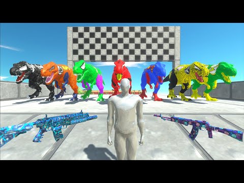 FPS Aavtar Speed Race vs Team Superman T-rex Hunting Found Jurassic - Animal Revolt Battle Simulator