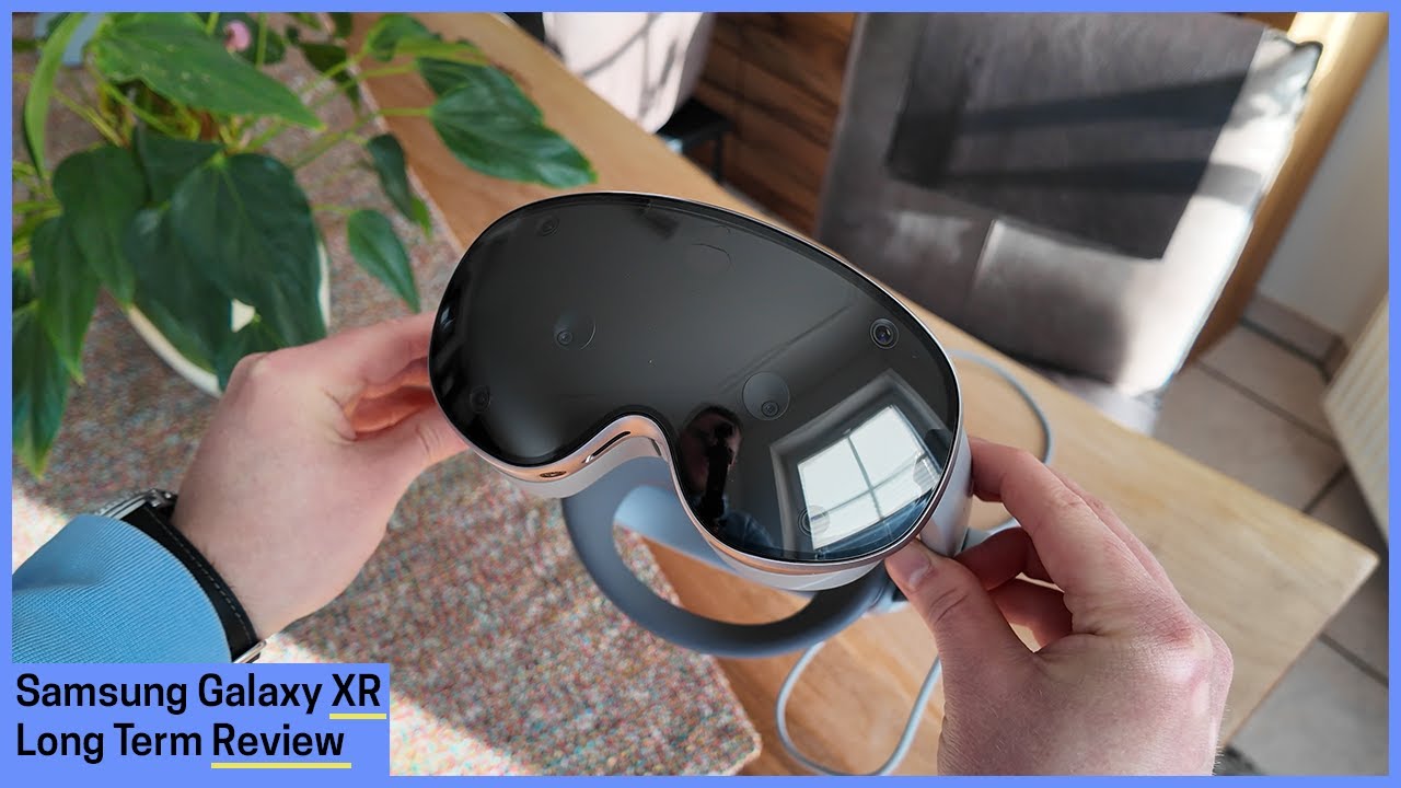 Reviewer holding the Samsung Galaxy XR headset during a hands-on review