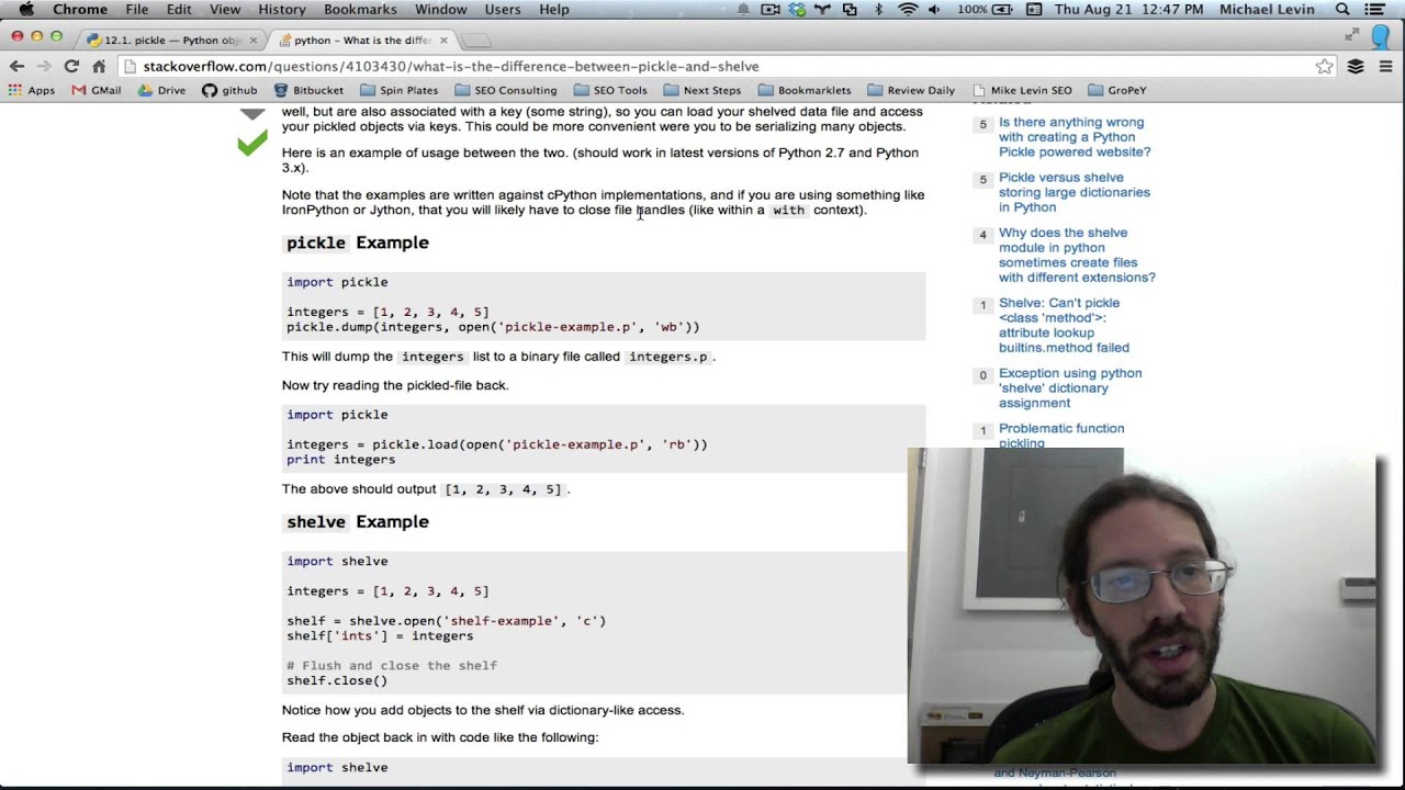 Using Python Pickle to Make Data into Persistent Object Store