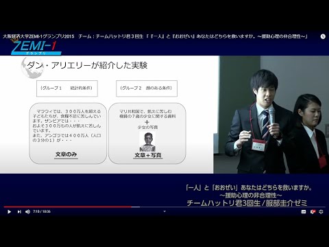 大阪経済大学ZEMI-1グランプリ2015　チーム：チームハットリ君３回生 「『一人』と『おおぜい』あなたはどちらを救いますか。～援助心理の非合理性～」