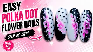 Polka dots floral nail art. Holiday nails for beginners 