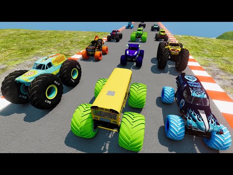 New Monster Truck Challenge & Epic Race Jumps and Crashes with BeamNG Drive