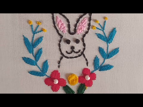 Very Very Easy Rabbit 🐰 And Flower Hand Embroidery Design 