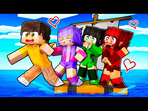 Trapped on a RAFT with CRAZY FAN GIRLS in Minecraft!