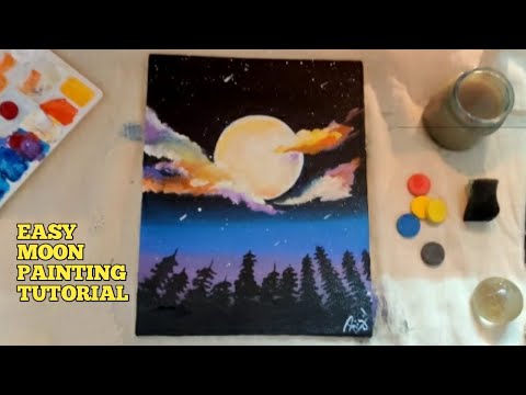 EASY MOON PAINTING TUTORIAL | MIND BLOWING ACRYLIC PAINTING ON CANVAS for Learner| TIME-LAPSE