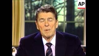 President Ronald Reagan addresses nation after the space shuttle Challenger expodes