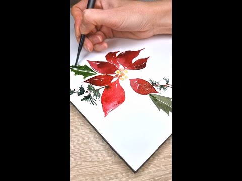 Easy Watercolor Poinsettia for Christmas