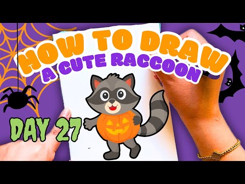 How to Draw a Cute Raccoon Pumpkin for Kids - Halloween Drawing Challenge Day 27