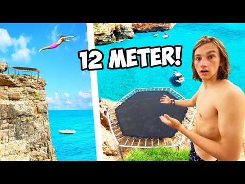 TRAMPOLINE vs. GIANT CLIFF! (XXL Cliff Jumps in Mallorca!)