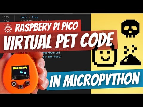 YouTube Thumbnail for Virtual Pet Code in MicroPython on the Raspberry Pi Pico, Pico,Tamachibi