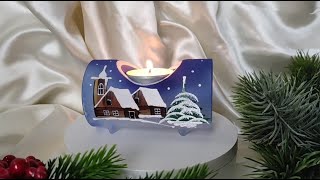 Vánoční skleněný svícen VÁLEC BÍLÁ HŮRKA pro 1 svíčku, 1 ks