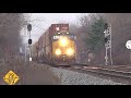 Two CSX Trains Meet At Night 2 BNSF Engines Pull Long Sand Train Big CSX Train With A DPU Alright
