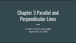 Chapter 3 Parallel and Perpendicular Lines